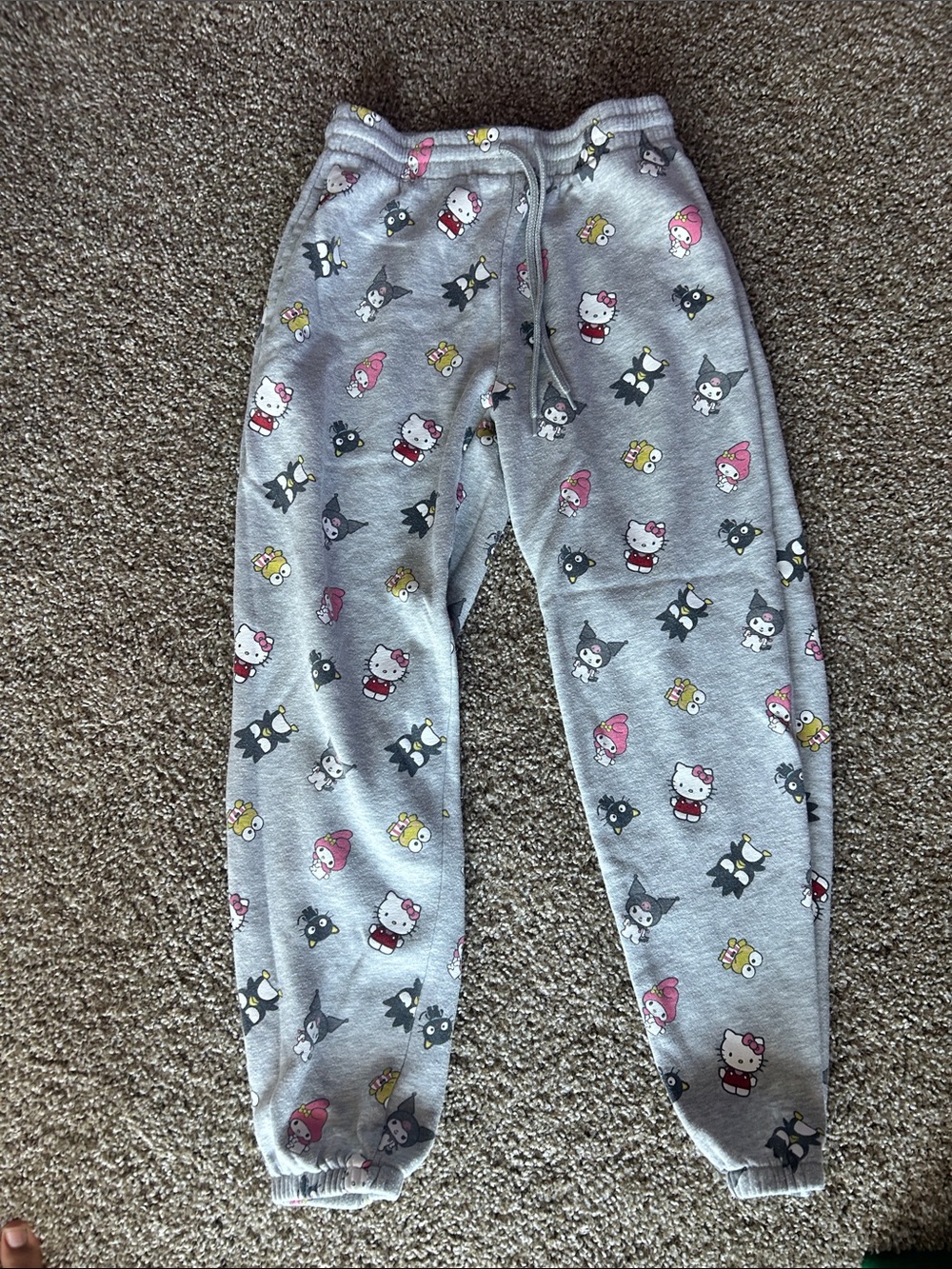 Hello Kitty Gray Jogger Pants with Pink and Yellow Accents